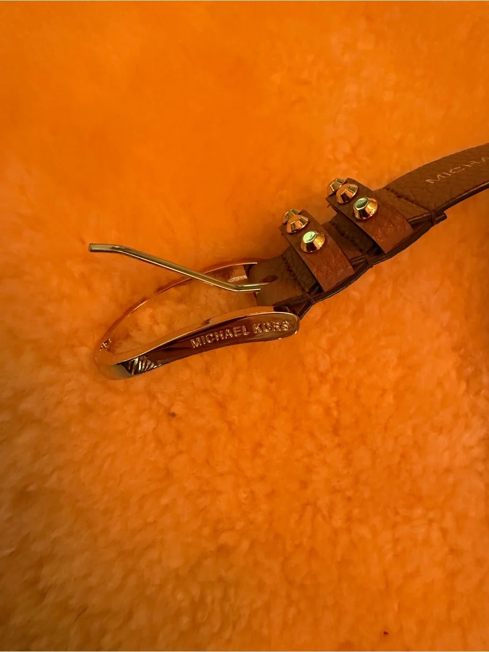 Michael Kors Pebbled Leather Women's Size Large Tan Belt with God Stud Accents